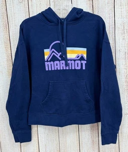 Marmot Herren Hoodie Large Navy Blau Retro Logo Pullover Sweatshirt Baumwollmischung - Bild 1 von 8
