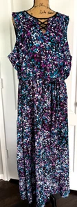 Lane Bryant Dress Sleeveless Maxi V-Neck Belted Elastic Waist Lined Purple 22 - Picture 1 of 7