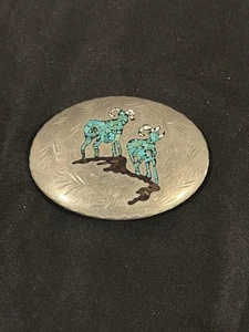 Vintage Indianer Türkis Intarsien Gürtelschnalle Signiert B M - Bild 1 von 3