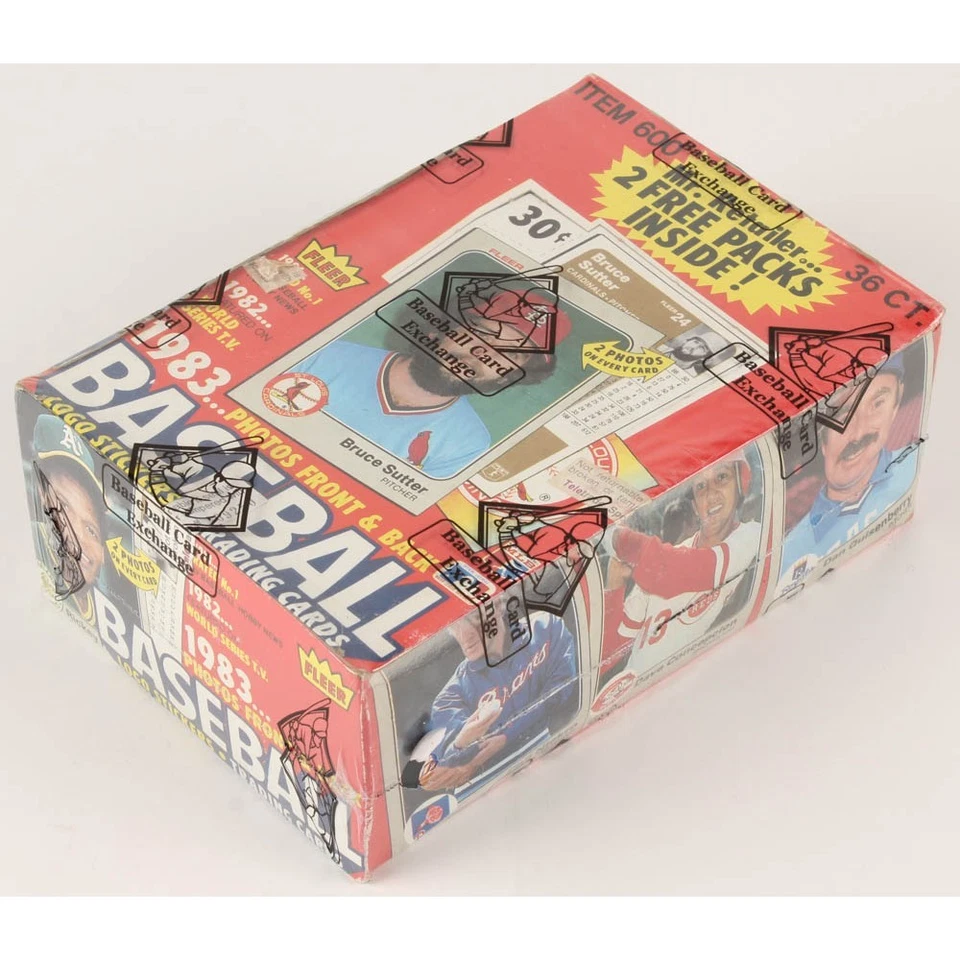 Auténtica caja de cera de béisbol FLEER 1983 36 paquetes sellados recién salidos del estuche BBCE Foto 1 de 1