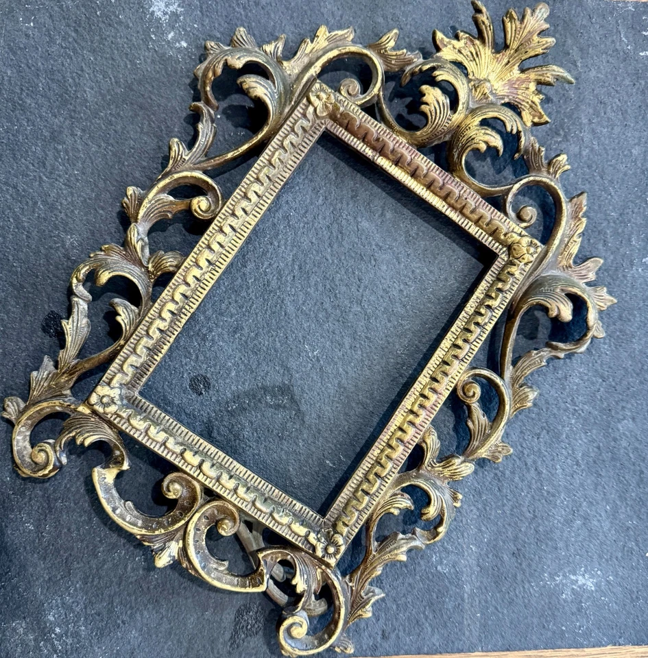 Vintage Brass Frame Ornate  French Rococo Style Signed 1904 for 4"x6" photo - Image 1 of 4