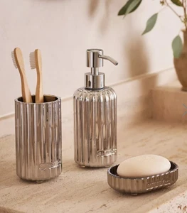 ❀ڿڰۣ❀ HOUSE OF RITUALS Silver VERREZ Glass SOAP DISH TRAY & TOOTHBRUSH HOLDER ❀ - Picture 1 of 17