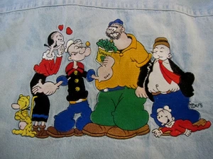 Vintage Blitz Studios Popeye Cast S-M Embroidered Denim Distressed Jean Button Shirt - Bild 1 von 19