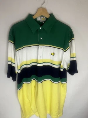 Camisa masculina Augusta National Golf Shop X- grande listrada verde azul e amarela - Imagem 1 de 4