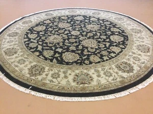 10’ X 10’ Round Black Beige Traditional Floral Oriental Rug Hand Knotted Wool - Picture 1 of 7