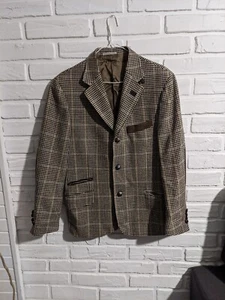 Vintage Nino Cerruti Mens Lambswool Houndstooth Tweed Blazer Elbow Patches Sz M - Picture 1 of 10