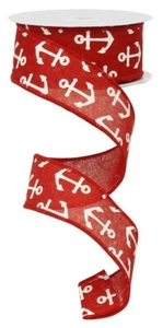 Nautical Anchor Wired Edge Ribbon, 10 Yards (Red, 1.5 Inch) - RG0148824 - Picture 1 of 1