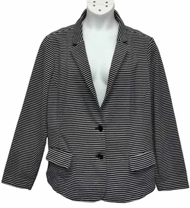 Liz Claiborne Womens Size 3X Button-Up Blazer Black/White Stripe Stretch Pockets - Picture 1 of 8