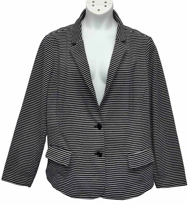 Blazer Liz Claiborne para mujer talla 3X con botones negro/blanco a rayas bolsillos elásticos Foto 1 de 4