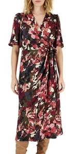 Anne Klein Flatterärmel Faux Wickelkleid Damen 12 Blumen Kelp/ChiantiCombo - Bild 1 von 3