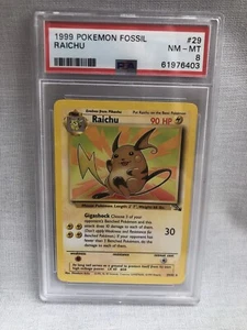 Pokemon 1999 WOTC PSA 8 Fossil Unlimited Raichu 29/62 Non Holo Rare NM-MT - Picture 1 of 4
