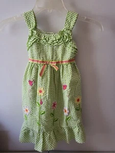 Sommerliches Youngland Sommerkleid - 4T - Applikationen und Rüschen - hellgrün und pink - Bild 1 von 3