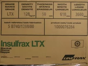 Coperta Isolamento 50mm x 128kg Densità Insulfrax LTX 3,6mts x 610mm - Foto 1 di 5