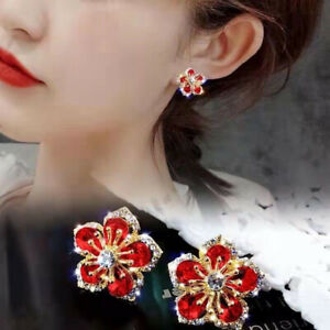 Women Gold Sunflower Earrings Ear Stud 925 Silver Zircon Daisy Flowers Jewelry