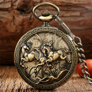 Steampunk Estuche Caballo Hueco Unisex Cuerda Manual Mecánica Reloj Bolsillo Cadena - Imagen 1 de 10