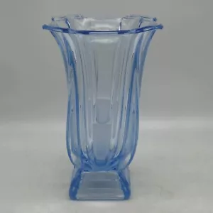 Vintage Art Deco Vase Heavy Large Light Blue Glass Pressed Frosted 9.5" MCM - Picture 1 of 13