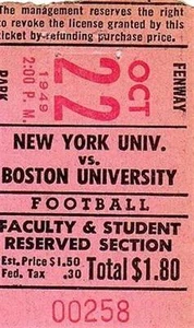 Harry Agganis 1949 Ticket Boston University Wins NY Fenway Park Red Sox Ex - Picture 1 of 1