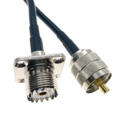 UHF PL259 Male plug to UHF SO239 Female jack Flange Connector RG58 Cable lot - Image 1 of 4