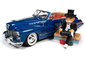 1:18 Monopoly Man w/1947 Cadillac Series 62 Soft Top -- Blue -- Auto World - Picture 1 of 10
