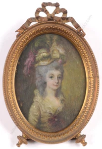 "Portrait of a young fashionable lady", French miniature on vellum, 18/19th c. - Picture 1 of 5