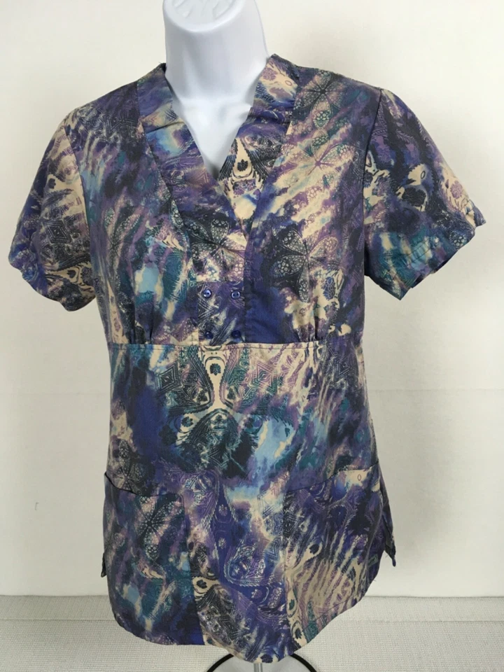 Grays Anatomy Womens Scrub Top Size XS Purple Blue Short Sleeves Pockets V neck - Image 1 of 4