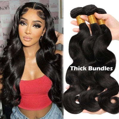 Body Wave Bundles Brazilian Virgin Human Hair Extensions THICK Weave Weft 8-30In - Image 1 of 4
