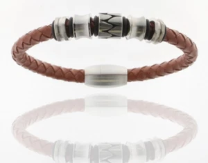 STORCH SCHMUCK Germany Herrenarmband LEDER geflochten MAGNETVERSCHLUSS EDELSTAHL - Bild 1 von 1