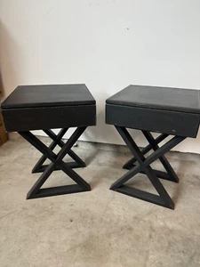 Vintage Leather Nightstand with Drawer X Shaped Structure Side End Table - Picture 1 of 6