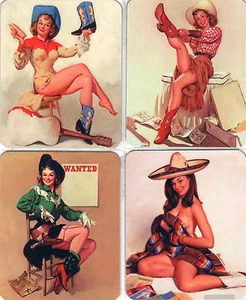 4 STÜCK SEXY PINUP WILDWEST COW GIRL SET FRIDGE MAGNET KÜHLSCHRANKMAGNETE NO 15 - Bild 1 von 5