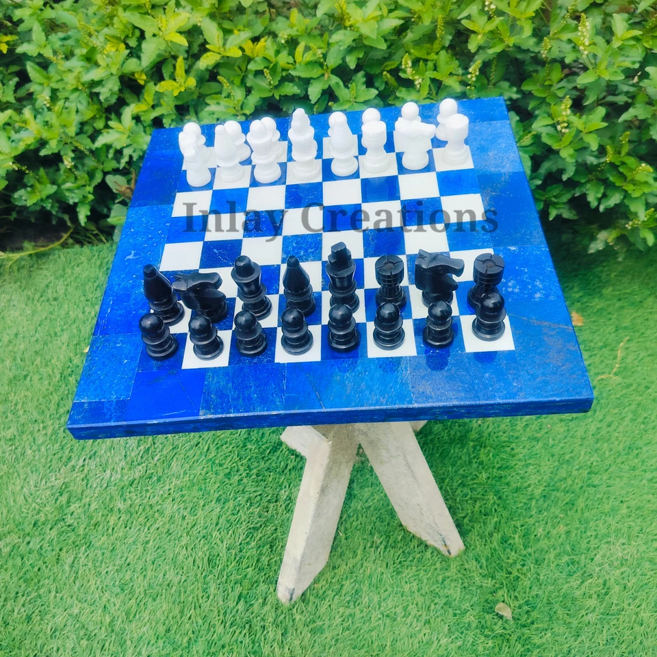 Lapis Lazuli Marble Chess Set With 32 figures Pices, Handmade Chess Table Top . - Image 1 of 4