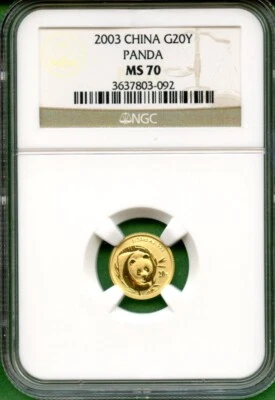 PANDA GOLD  CHINA 2003  1/20 OZ   NGC MS 70    POP 39   VERE  HIGH GRADING - Image 1 of 2