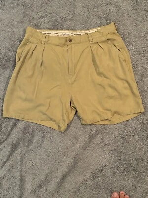 Tommy Bahama 百褶短裤男式 36 码卡其色棕褐色丝绸户外高尔夫小号缺陷 — 第 1/4 张图片