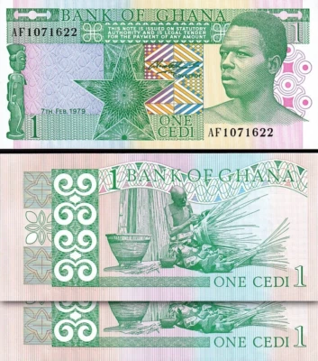 Ghana 1 Cedi 1979, UNC, 2 Pcs PAIR, Consecutive, P-17a - Image 1 of 4
