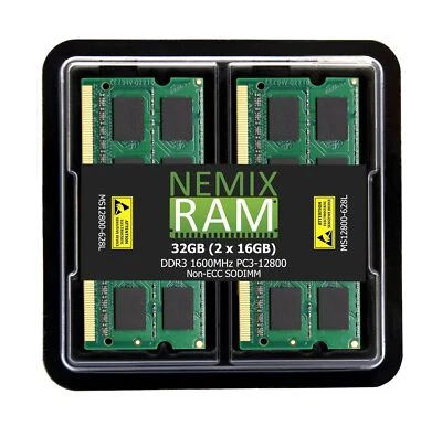 NEMIX RAM 32GB (2X16GB) DDR3 1600MHZ PC3-12800 2Rx8 1.35V 204-PIN Non-ECC SOD... - Image 1 of 4