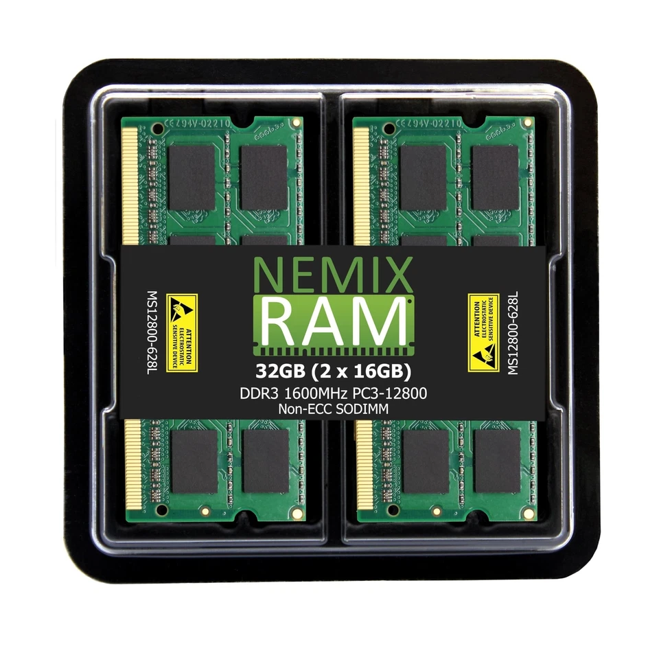 NEMIX RAM 32GB (2X16GB) DDR3 1600MHZ PC3-12800 2Rx8 1.35V 204-PIN Non-ECC SOD... - Image 1 of 4