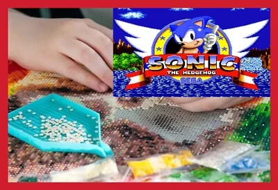 SET KIT LOISIRS CRÉATIFS BRODERIE SONIC THE HEDGEHOG JEU VIDÉO DIAMANT 3D TOILE - Photo 1/4