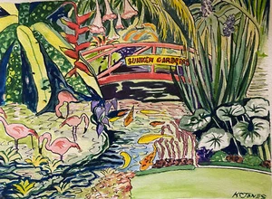 SUNKEN GARDENS PRINT signiert Aquarell Kristi C Jones St. Pete Florida Tropical - Bild 1 von 8
