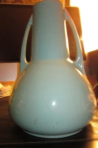 RARE ROSEVILLE 2-HANDLED ROSECROFT VASE - 12" TALL - TURQUOISE - Picture 1 of 6