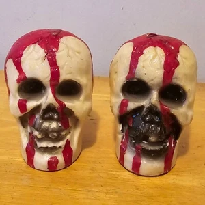 Vintage GURLEY Novelty HALLOWEEN Wax Candle 5" BLOODY SKULL Lot of 2 - Picture 1 of 18