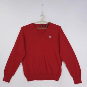 Forte 100% Cashmere Sweater Mens L Ribbed Red V-Neck Long Sleeve Preppy Red - Picture 1 of 10