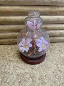 Diaroma finto fiore kitschy vintage 1983 in vetro cloche supporti alto 4,5" - Foto 1 di 2