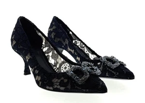 Dolce & Gabbana Deep Navy tacco a gattino in pizzo floreale - EU35,5 - Foto 1 di 4