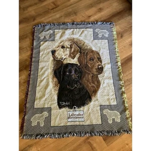 Labrador Retriever Hunde Überwurf Decke gewebt Gobelin creme schwarz braun Akzent - Bild 1 von 4