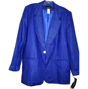 Harve Benard Linen Blazer Jacket Size 14 Royal Blue Career Business Wear NWT - Picture 1 of 9