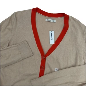 Cárdigan retro antiguo azul marino con botones para mujer talla XL tostado y naranja bolsillos NUEVO - Imagen 1 de 7