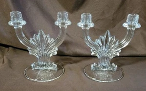 Coppia portacandele vintage vetro trasparente Fostoria cristallo barocco 2 Lite - Foto 1 di 9