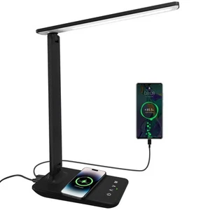 LED Desk Lamp with 15W Wireless Charger & USB Port, Dimmable Table Lamp with ... - Picture 1 of 7