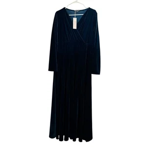 Urban Coco Elegant Green Velvet Maxi Long Sleeve Fit-Flare Dress 2XL Regal NWT - Picture 1 of 9
