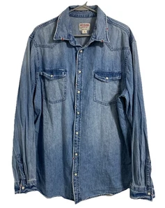Mossimo Supply Co Denim Shirt Men's XL Blue Red White Snap Button 100% Cotton - Picture 1 of 10