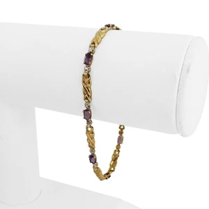 14k Yellow Gold Amethyst and Diamond 4.5g Ladies Fancy Link Bracelet 7" - Picture 1 of 10